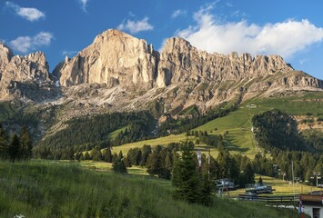 Rosengarten group, southern ridge with Mt Rotwand, Croda Rossa, 2806 m, cablecar station at...