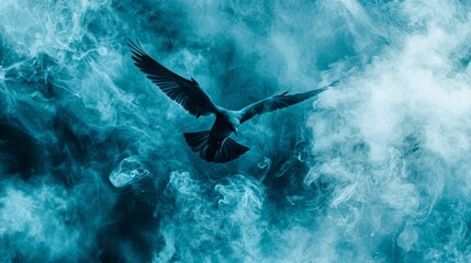 Fototapeta premium Bird flying over turbulent ocean waves