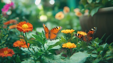 Vibrant Monarch Butterflies Amid Colorful Garden Blooms in Nature