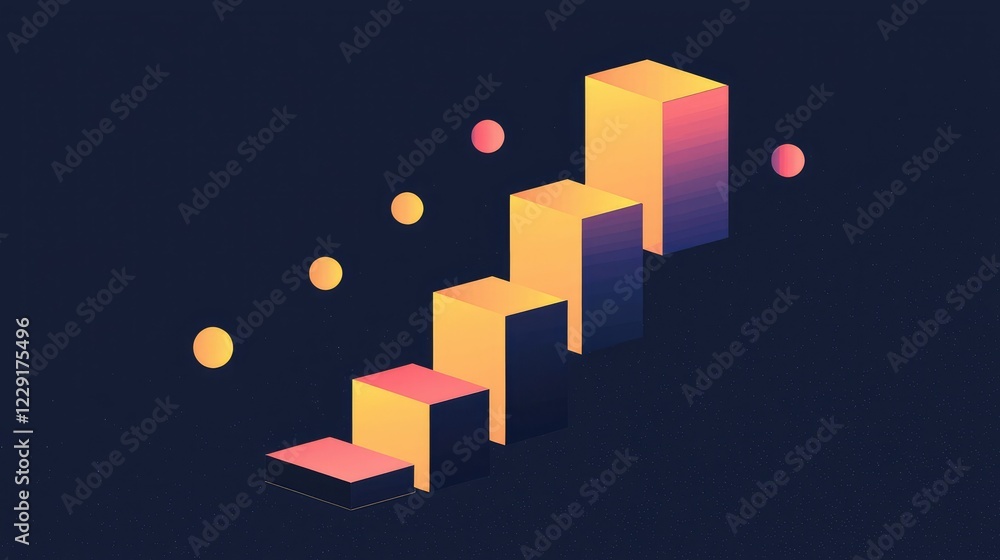 Poster abstract 3d blocks and circles in vibrant colorful background