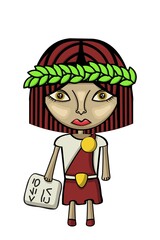 Vector illustration of a cute female scholar character with laures and tablet