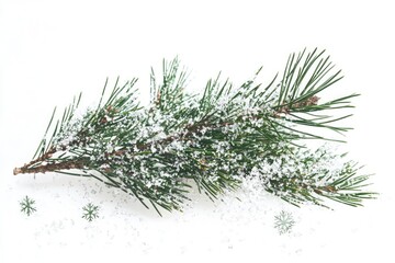 A single snowy pine branch photographed outdoors
