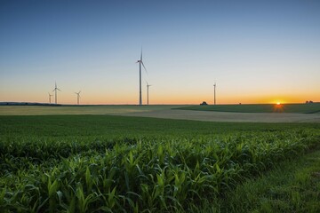 Sunrise, Tomerdingen wind farm, Swabian Jura, Baden-Württemberg, Germany, Europe