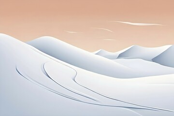 Simplified representation of ski tracks on a pristine snowy slope, created with bold, clean lines, AI generated