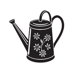 garden watering can silhouette, black and white silhouette, vector and illustration