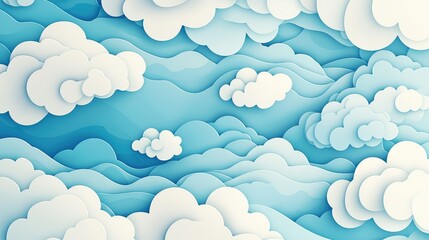 Abstract Paper Cut Clouds in Soft Blue and White Color Scheme