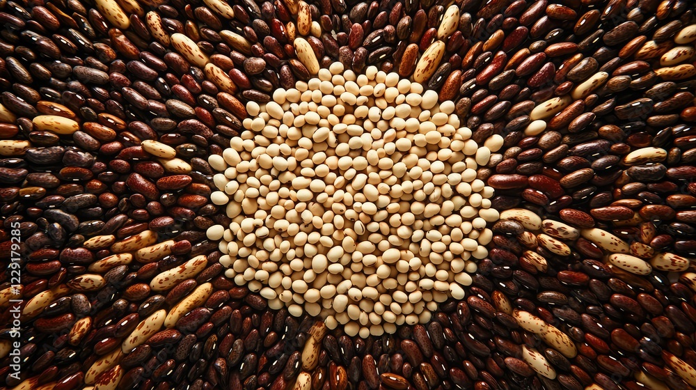 Poster diverse collection of beans arranged in artistic circular pattern