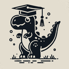 Obraz premium A playful illustration of a dinosaur wearing a graduation cap, symbolizing education and achievement in a fun, cartoonish style.