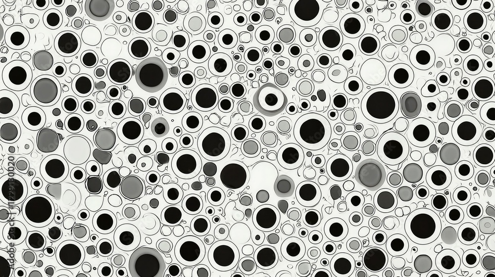 Poster abstract pattern with diverse circles in monochrome design