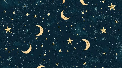 Fototapeta premium Celestial Night Sky with Moons and Stars on Dark Background