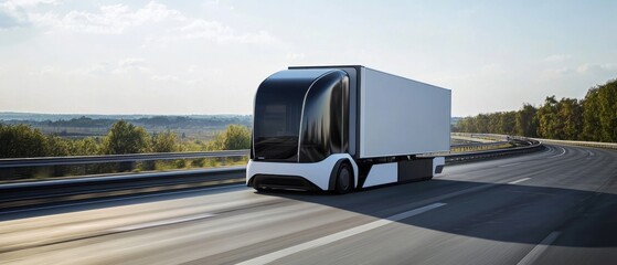 Futuristic Self-Driving Truck on Open Highway Under Clear Sky