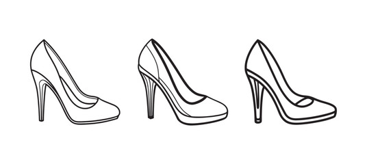 set of high heel line art, black outline, vector and illustration, line art and outline