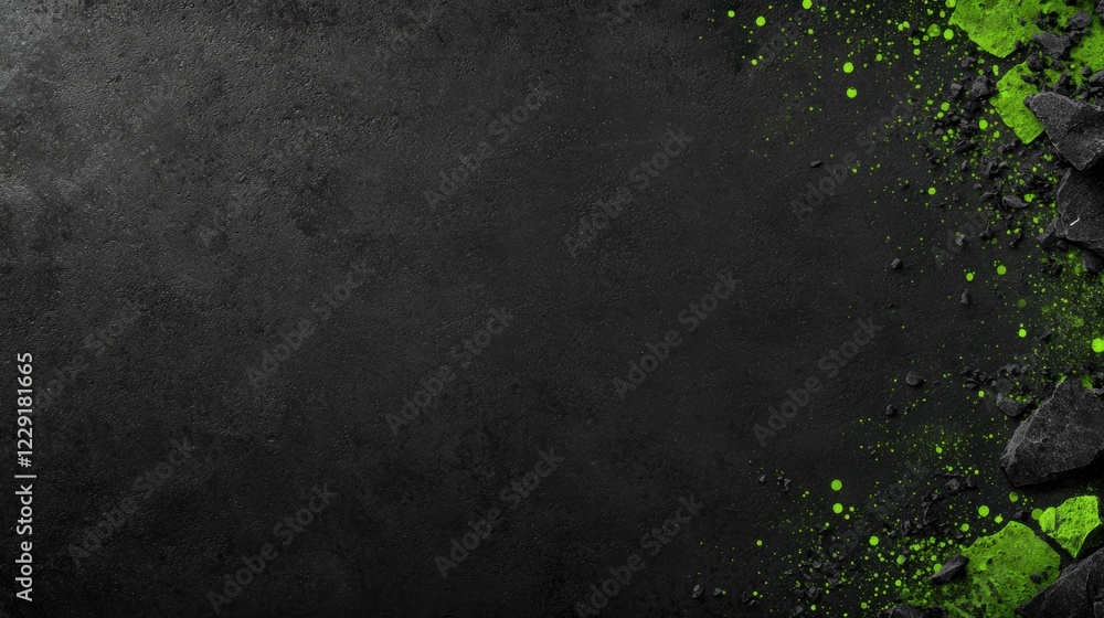 Poster black and green halftone background with abstract texture and grunge elements