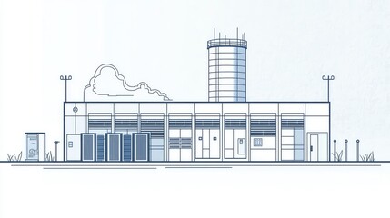 Obraz premium Modern Industrial Building with Vertical Structure and Windows Design