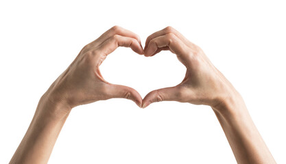 Hands forming a heart shape isolated transparent PNG, closeup of fingers showing heart symbol -...