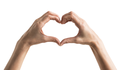 Hands forming a heart shape isolated transparent PNG, closeup of fingers showing heart symbol - isolated design element