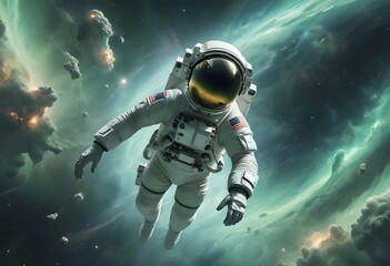 Astronaut floating in a vibrant, colorful galaxy, surrounded by stars and cosmic clouds, capturing the essence of space exploration, AI generated