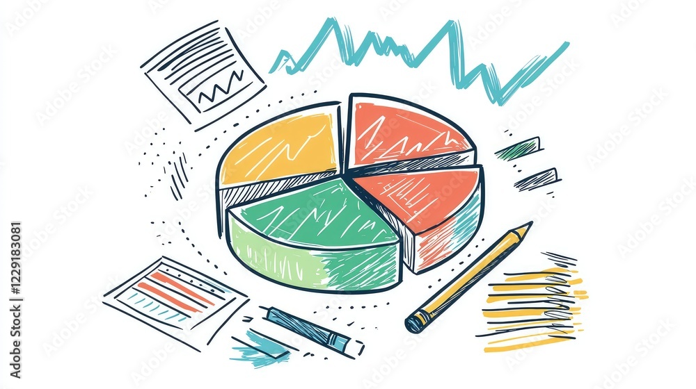 Poster colorful pie chart and graph elements for data analysis visuals