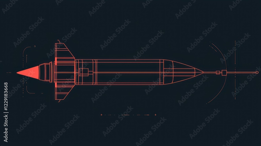 Poster technical blueprint of a rocket design with detailed schematics