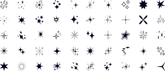 Line star glitter shine of doodle set. Star shine glow, spark glitter, sparkle light vector illustration. Hand drawn sketch doodle style.