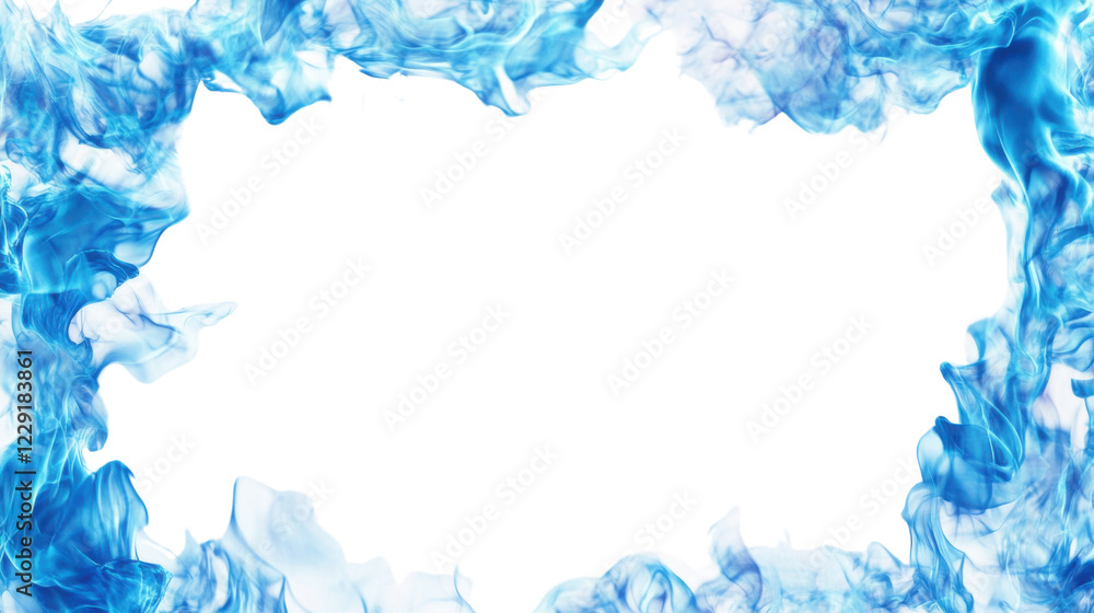 Poster blue flames creating a border with transparent background. transparent background