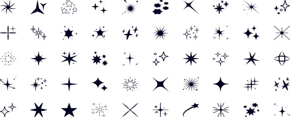 Line star glitter shine of doodle set. Star shine glow, spark glitter, sparkle light vector illustration. Hand drawn sketch doodle style.
