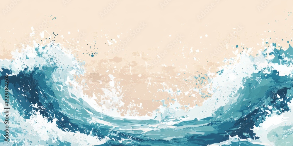Poster a wave crashing on a beach with a sky in the background