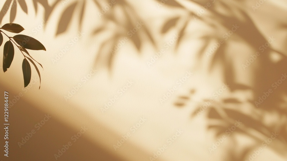 Poster Soft light filters through foliage, casting delicate shadows on a muted canvas. The interplay of light and shadow evokes tranquility and artistic expression in a serene environment