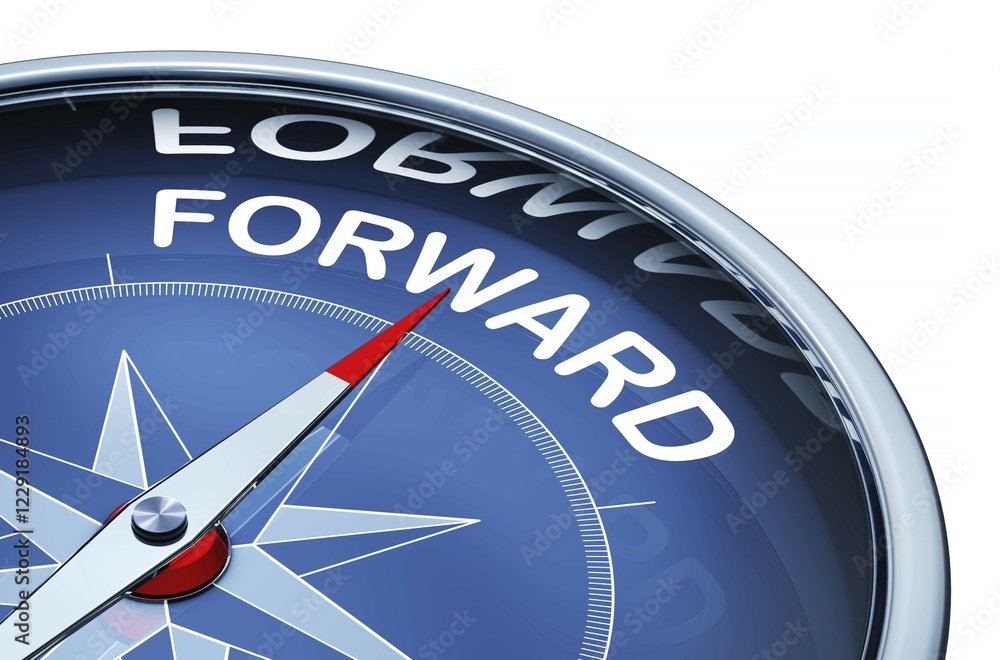 Poster 3d rendering of a compass with a forward icon