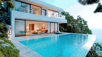 Modern cliffside villa with infinity pool.