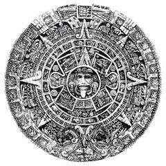 Aztec sun stone calendar illustration. Post classic Mexica sculpture