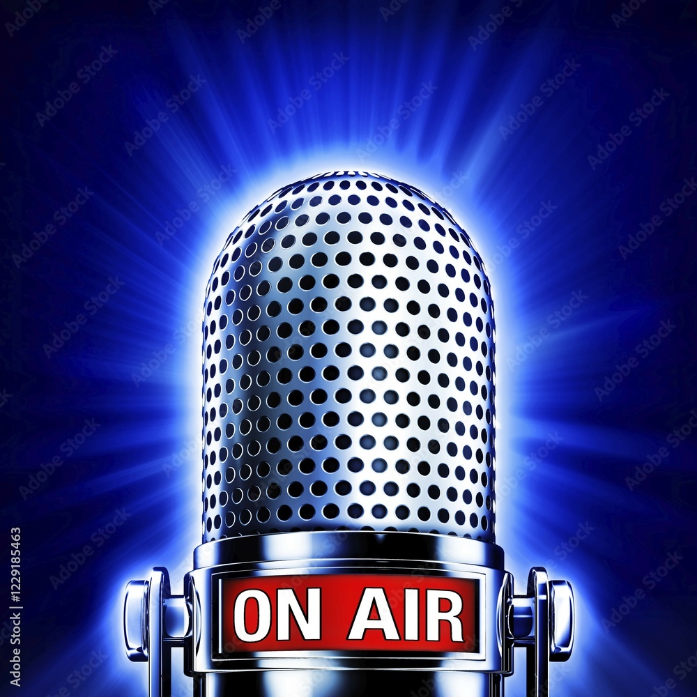 Poster high resolution rendering of a microphone with a on air icon