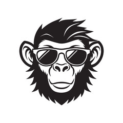 monkey head wearing  sunglasses silhouette, black and white silhouette, vector and illustration
