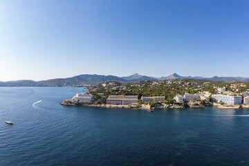 Fototapeta premium Aerial photo, view of the bay of Santa Ponca, Majorca, Balearic Islands, Spain, Europe