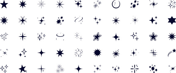 Line star glitter shine of doodle set. Star shine glow, spark glitter, sparkle light vector illustration. Hand drawn sketch doodle style.