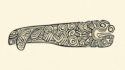Intricate Line Art of a Stylized Animal Figure on Cream Background