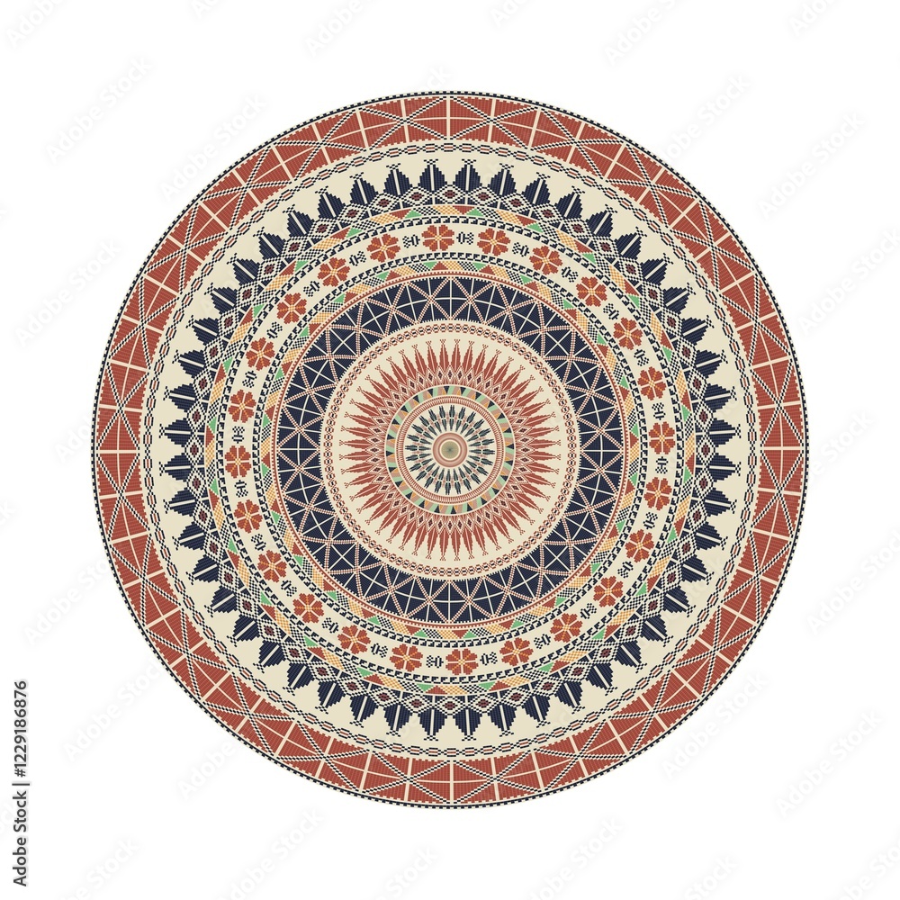 Poster circular pattern in traditional palestinian style, vector design element
