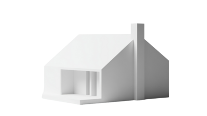 Isolated Minimalist White House Building with Angular Roof