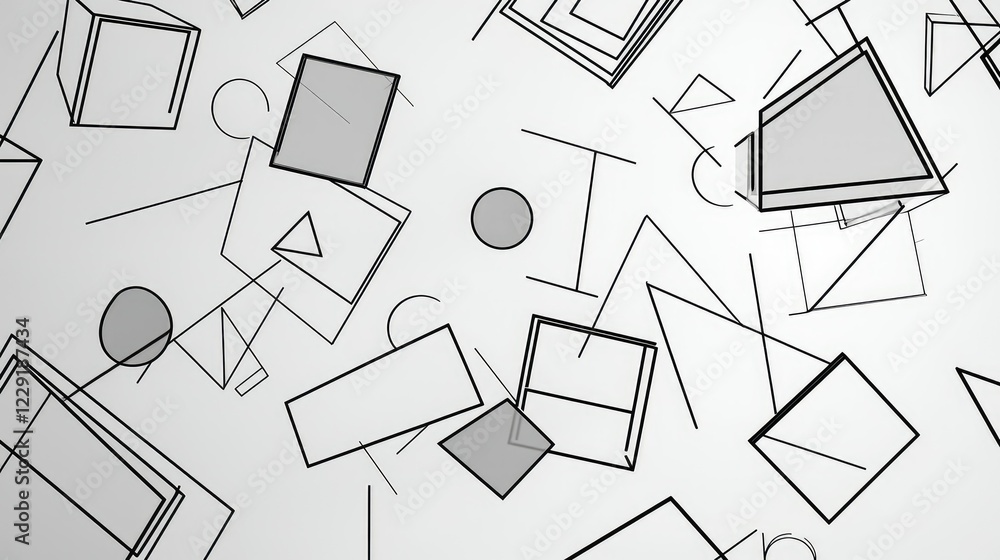 Poster abstract shapes and lines composition in monochrome design