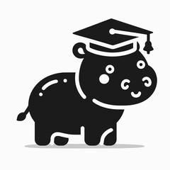 A cute, cartoonish hippo wearing a graduation cap, symbolizing education and achievement in a playful style.
