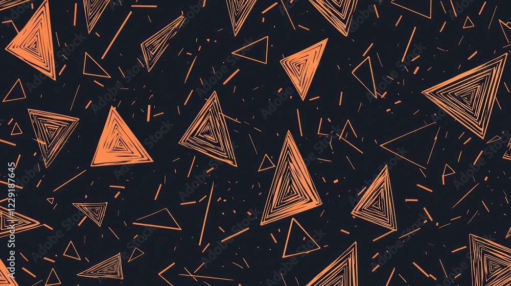Poster abstract geometric triangular patterns in orange and black background