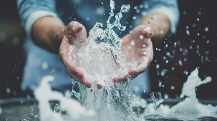 Fototapeta premium Person holding water splashes from both hands
