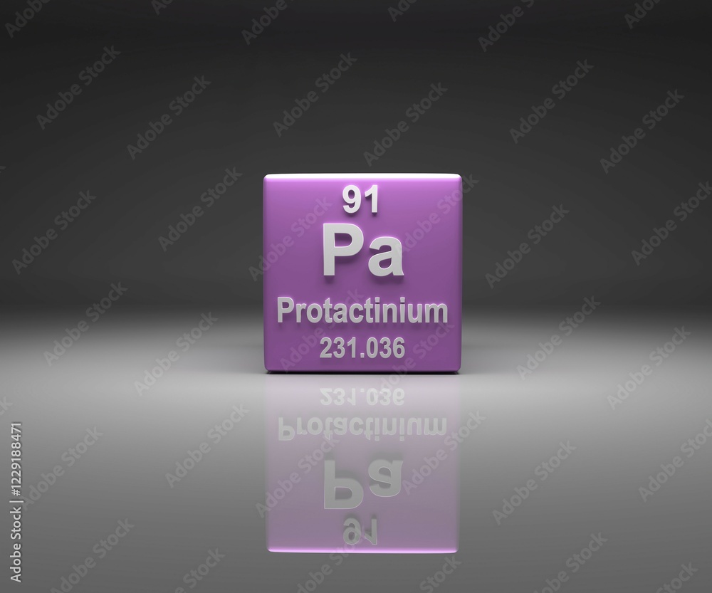 Poster cube with protactinium number 91 periodic table, 3d rendering
