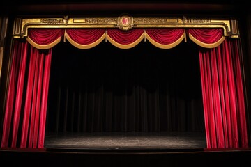 Fototapeta premium A stage with a red curtain and a clock, great for performances or events