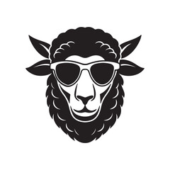 Obraz premium sheep head wearing sunglasses silhouette, black and white silhouette, vector and&nbsp;illustration