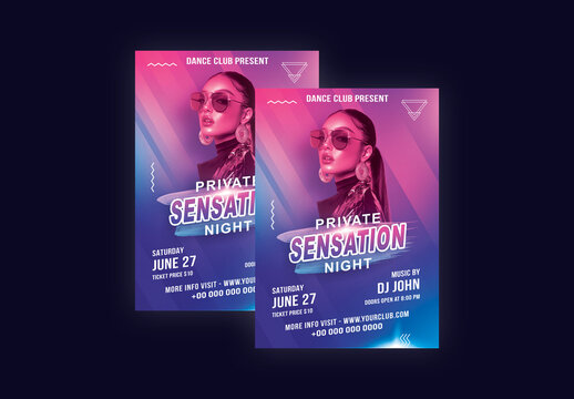 Private Sensation Night Party, Editable Flyer or Poster Design for Club, Disco and Upcoming Night Parties.
