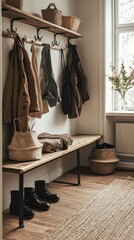 Cozy Entryway with Stylish Coat Hooks and Natural Decor Elements