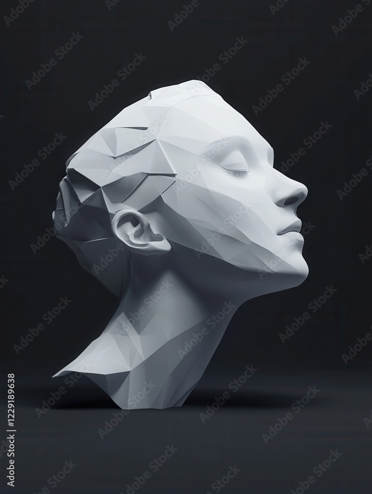 Aufkleber abstract polygonal head outline on dark background with mock up place. ai and human mind concept. 3d