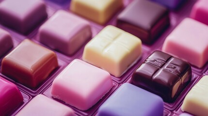 Colorful assortment of chocolate pieces in vibrant tones