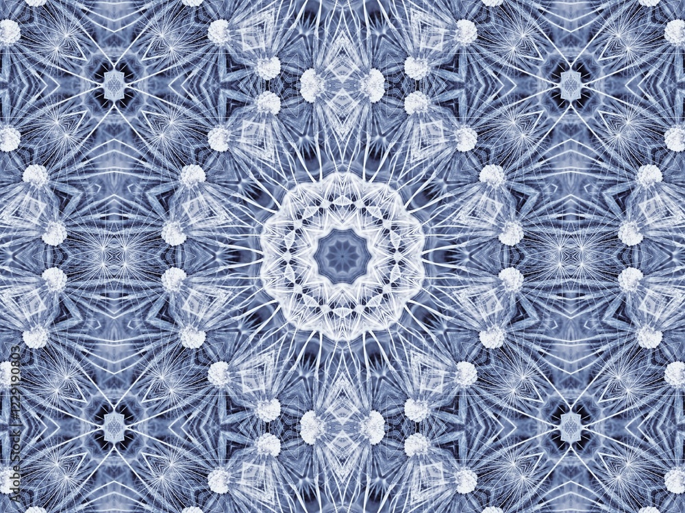 Poster background with abstract radial pattern of natural large dandelion flower